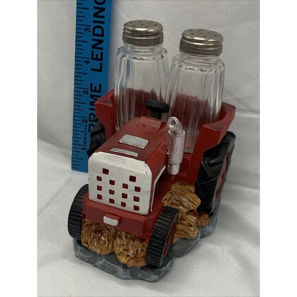 VTG Country Farm Agriculture Red Tractor Salt Pepper Shakers Holder Figurine